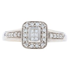 White Gold Diamond Cluster Halo Ring, 14k Princess Cut .25ctw Engagement
