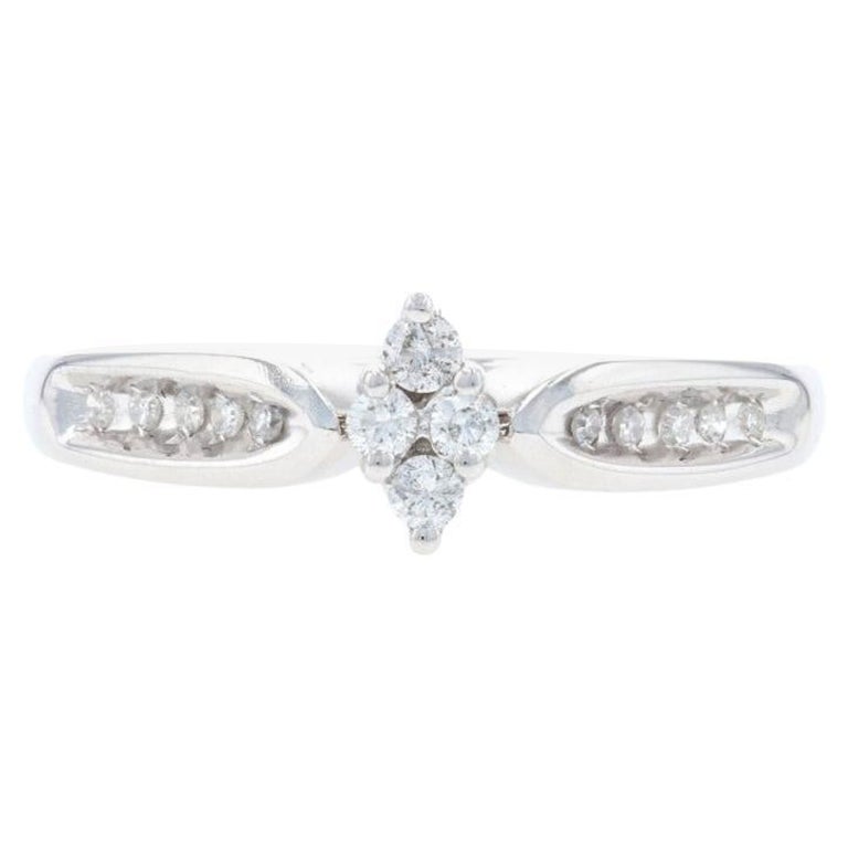 White Gold Diamond Cluster Engagement Ring, 14k Round Brilliant Cut .25ctw For Sale