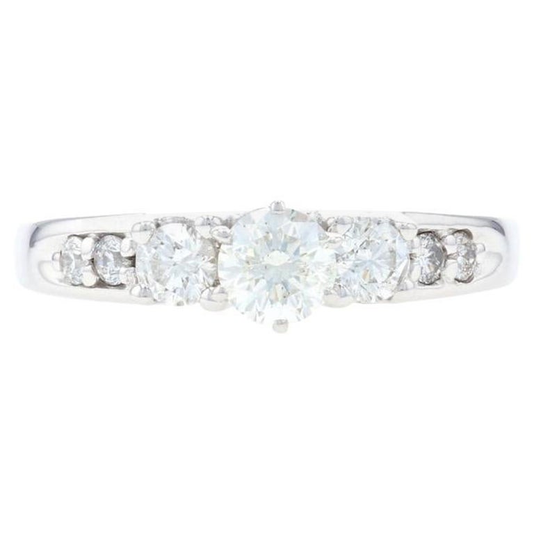 White Gold Diamond Engagement Ring, 14k Round Brilliant Cut .82ctw For Sale