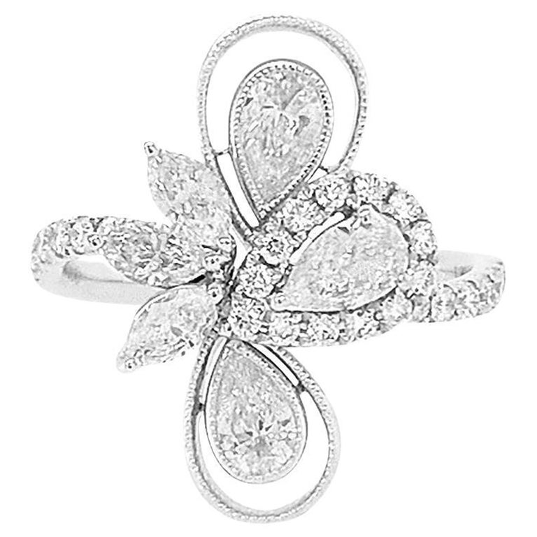 Natural White Diamonds Platinum Cocktail Ring For Sale