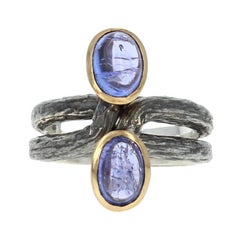 Antique New Bora Oval Cut Tanzanite Set of 2 Rings, Silver & Bronze Stackable 8 1/4