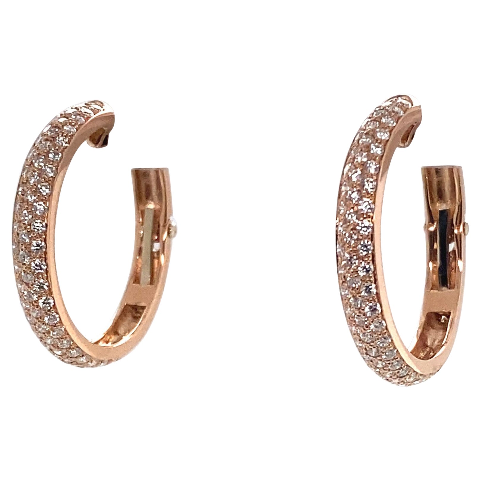 18 Karat Pink Gold and Diamonds Pave Earrings For Sale at 1stDibs