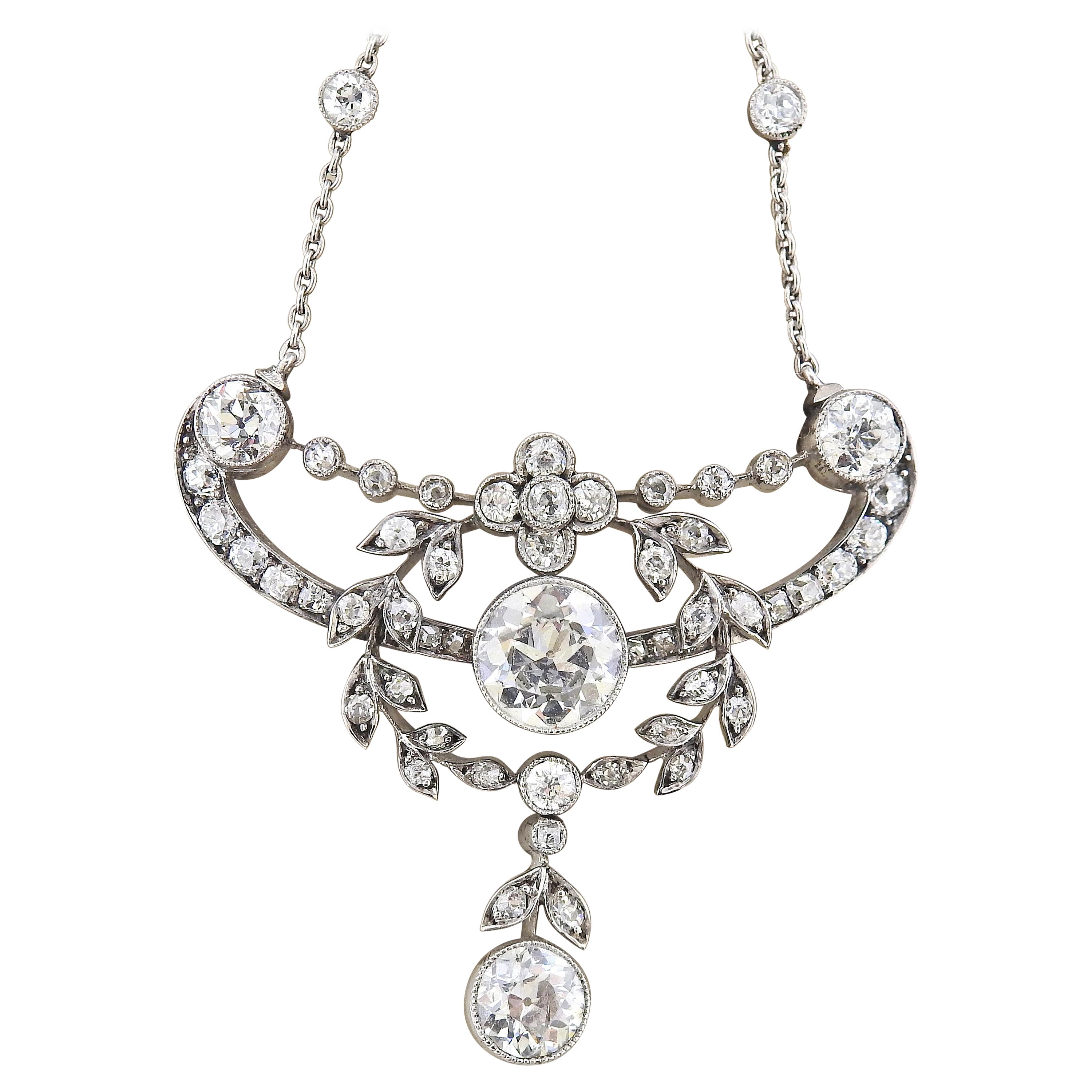Antique Edwardian Diamond Platinum Pendant Necklace Brooch For Sale