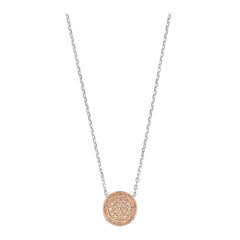 Rose Gold Sterling Silver and Natural Brown Diamond Disk Pendant