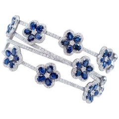 Blue Sapphires, Diamonds, 18 Karat White Gold Bracelet