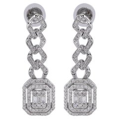 Diamond 14 Karat White Gold Chain Link Earrings