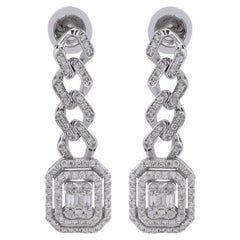 Boucles d'oreilles à maillons en or blanc 14 carats avec diamants