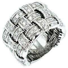 1.75 Carat Round Diamond Basket Weave 18K White Gold Band Ring