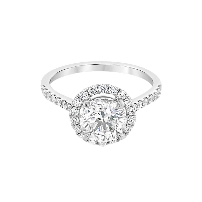 GIA Certified 1.40ct Round Diamond Set in 18k White Gold Cathedral Setting For Sale