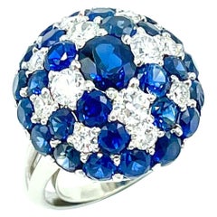 Vintage 7.06cts Natural blue Sapphire and Diamond Star Platinum Cocktail Ring