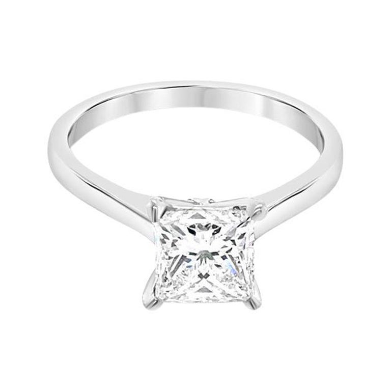 IGI Certified 1.52 Princess Cut Diamond 14k White Gold Engagement Ring