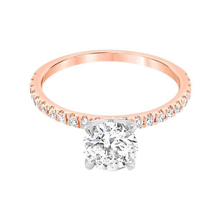 Bague de fiançailles en or rose 14 carats avec diamant rond de 1,00 carat certifié par le GIA
