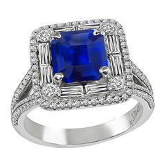 Vintage Simon G AGL Cert 1.76ct Natural No Heat Sapphire Diamond Engagement Ring