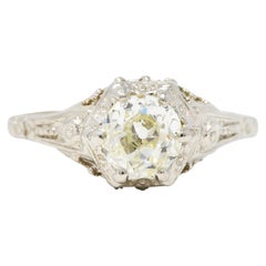 Art Deco 0.82 Carat Diamond 14 Karat White Gold Blossom Engagement Ring