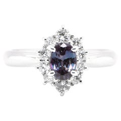 0.53 Carat Natural Color-Change Alexandrite and Diamond Ring Set in Platinum