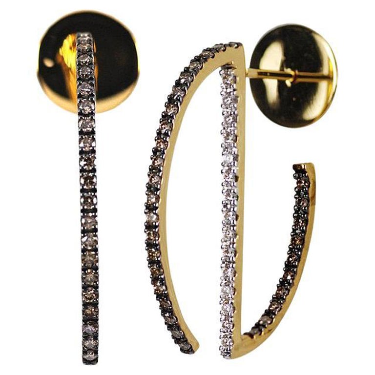 Brown Diamond with Diamond Earrings Set in 18 Karat Gold by Kavant & Sharart For Sale