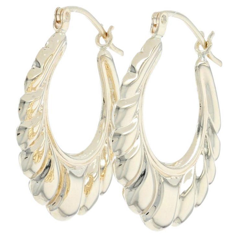 Yellow Gold Textured Round Hoop Earrings, 14k Snap Closures Pierced