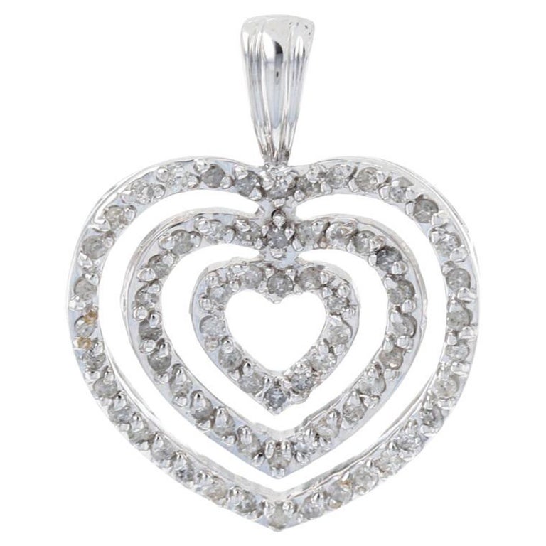 White Gold Diamond Graduated Hearts Pendant, 10k Single Cut .50ctw Love For Sale