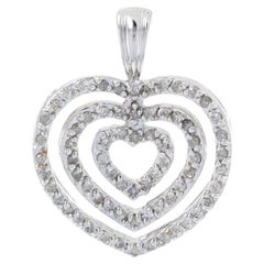 Vintage White Gold Diamond Graduated Hearts Pendant, 10k Single Cut .50ctw Love