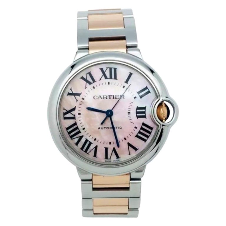 Cartier Ballon Bleu Stainless Steel 18 Carats Yellow Gold Pink Dial For  Sale at 1stDibs