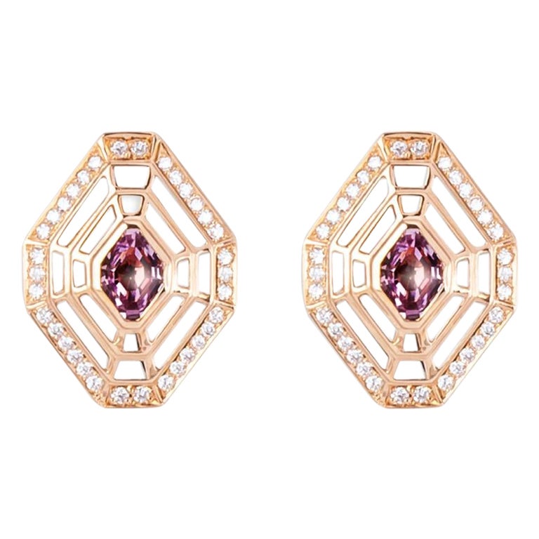 AMETHYST Diamonds Rose Gold Earrings For Sale