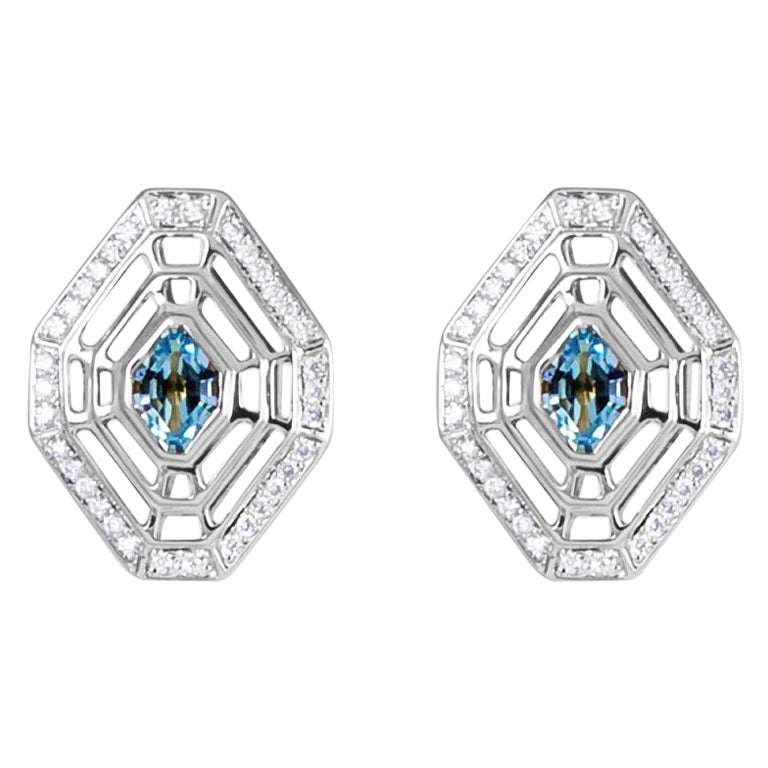 SKY BLUE TOPAZ Diamonds White Gold Earrings