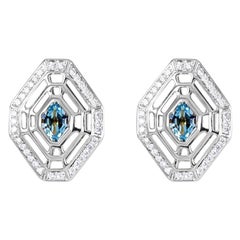 Sky Blue Topaz, Diamond Earrings - 18kt Gold