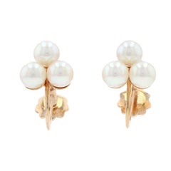 Yellow Gold Cultured Pearl Cluster Stud Earrings, 10k Non-Pierced Screw-On