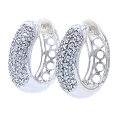 Vintage White Gold Diamond Cluster Pave Hoop Earrings, 14k Single Cut 1.00ctw Pierced