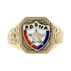 Yellow Gold Patriotic Order Sons of America Ring, 10k Enamel P.O.S. of A. Men's