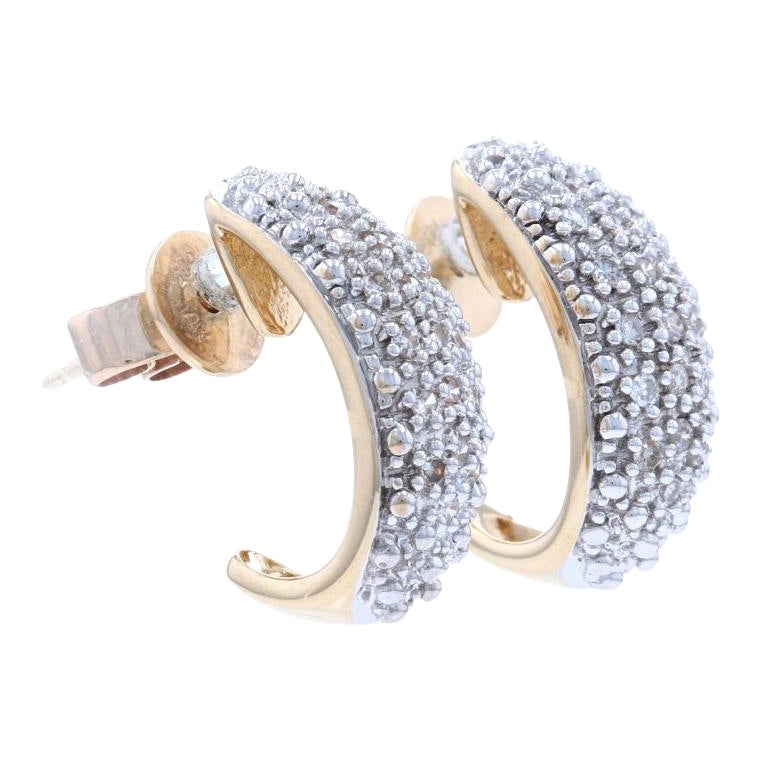 Boucles d'oreilles en forme de crochet J en or jaune 14 carats avec grappe de diamants, taille unique de 0,34 carat, percées