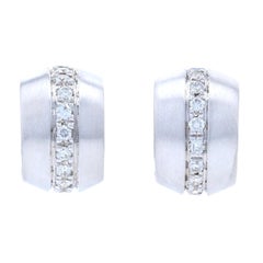 White Gold Diamond Huggie Half-Hoop Earrings, 14k Round Brilliant .60ctw Pierced