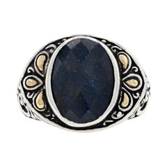 Samuel Benham Sapphire Ring Silver & Yellow Gold, 925 18k Oval 5.50ct 10 1/4