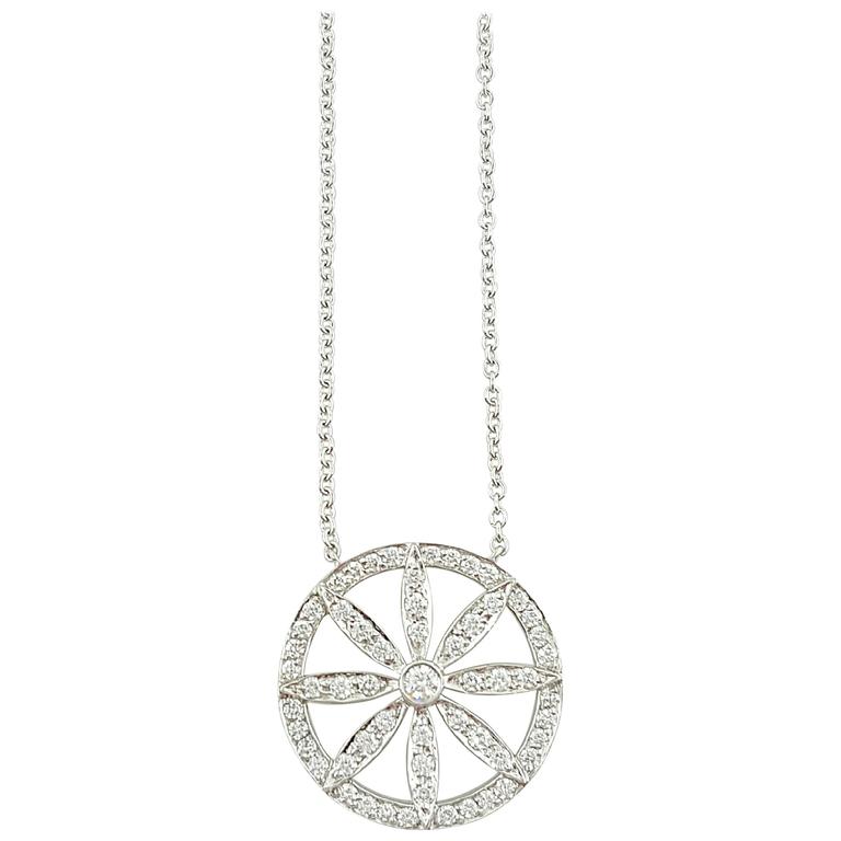 Tiffany and Co. Diamond Platinum Circle Flower Pendant Necklace at 1stDibs