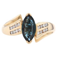 Yellow Gold Sapphire & Diamond Bypass Ring, 10k Marquise Brilliant Cut 1.15ctw