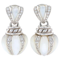 Kabana Mother of Pearl & Diamond Dangle Earrings White Gold 18k Round Cut .43ctw