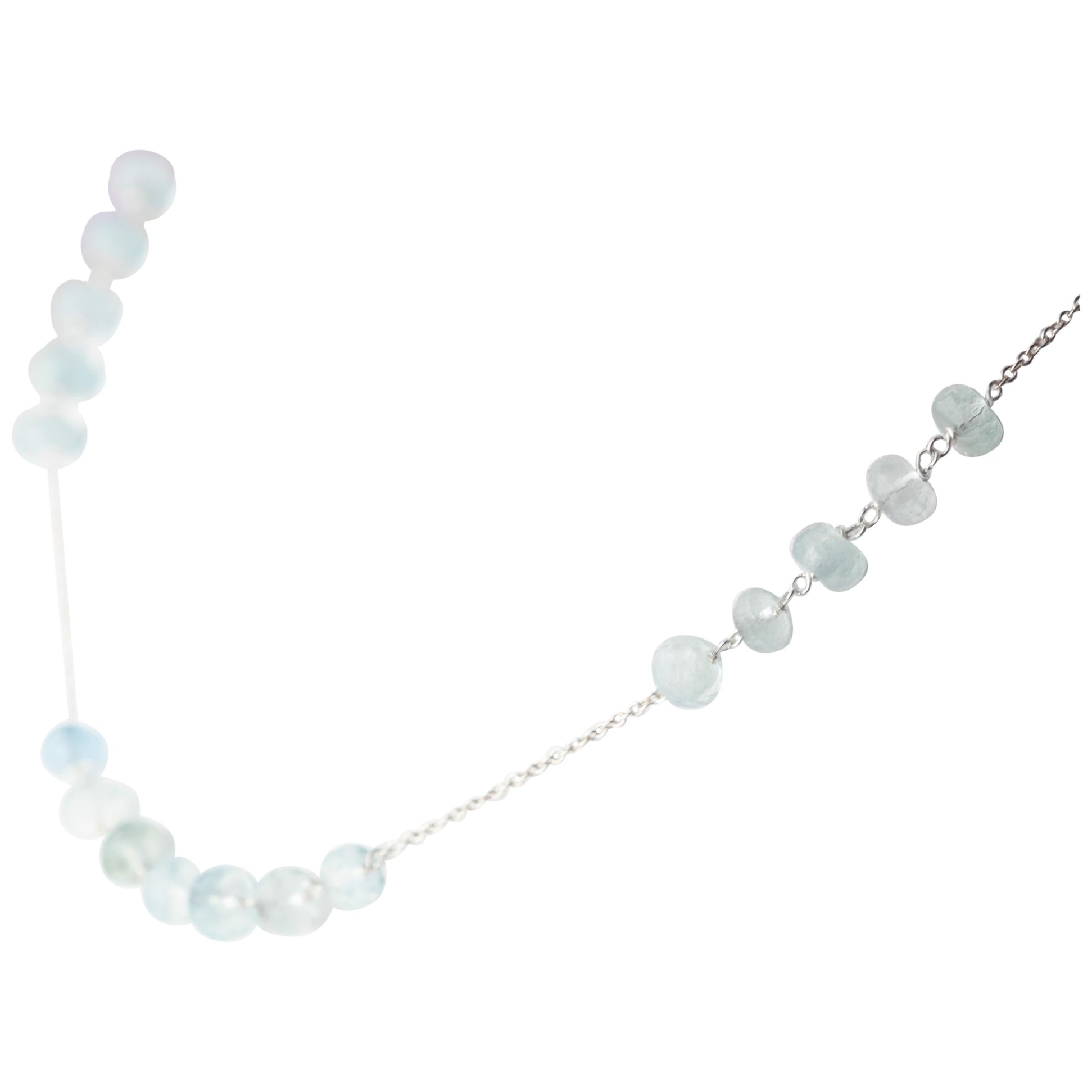 Intini Jewels Aquamarine Spheres 18 Karat White Gold Chain Cocktail Necklace For Sale