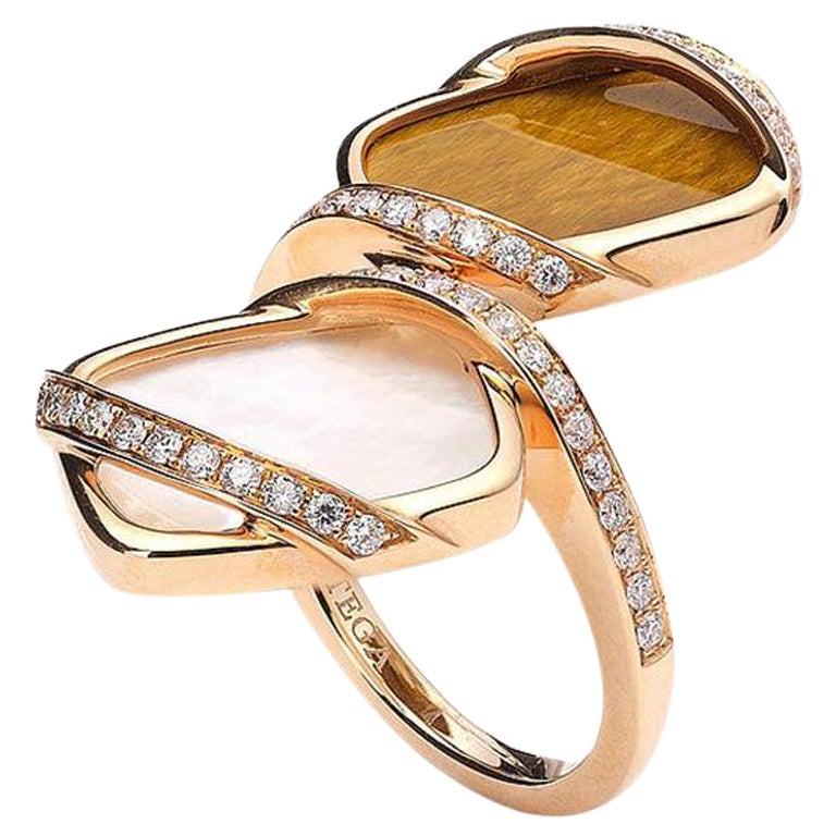 Mother of Pearl and Tiger Eye Gold Ring