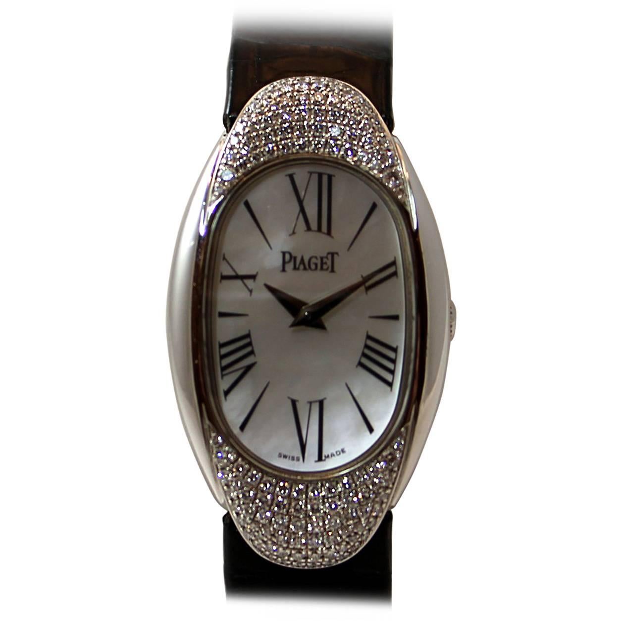 Piaget White Gold Diamond "Dune" Strap Quartz Wristwatch For Sale