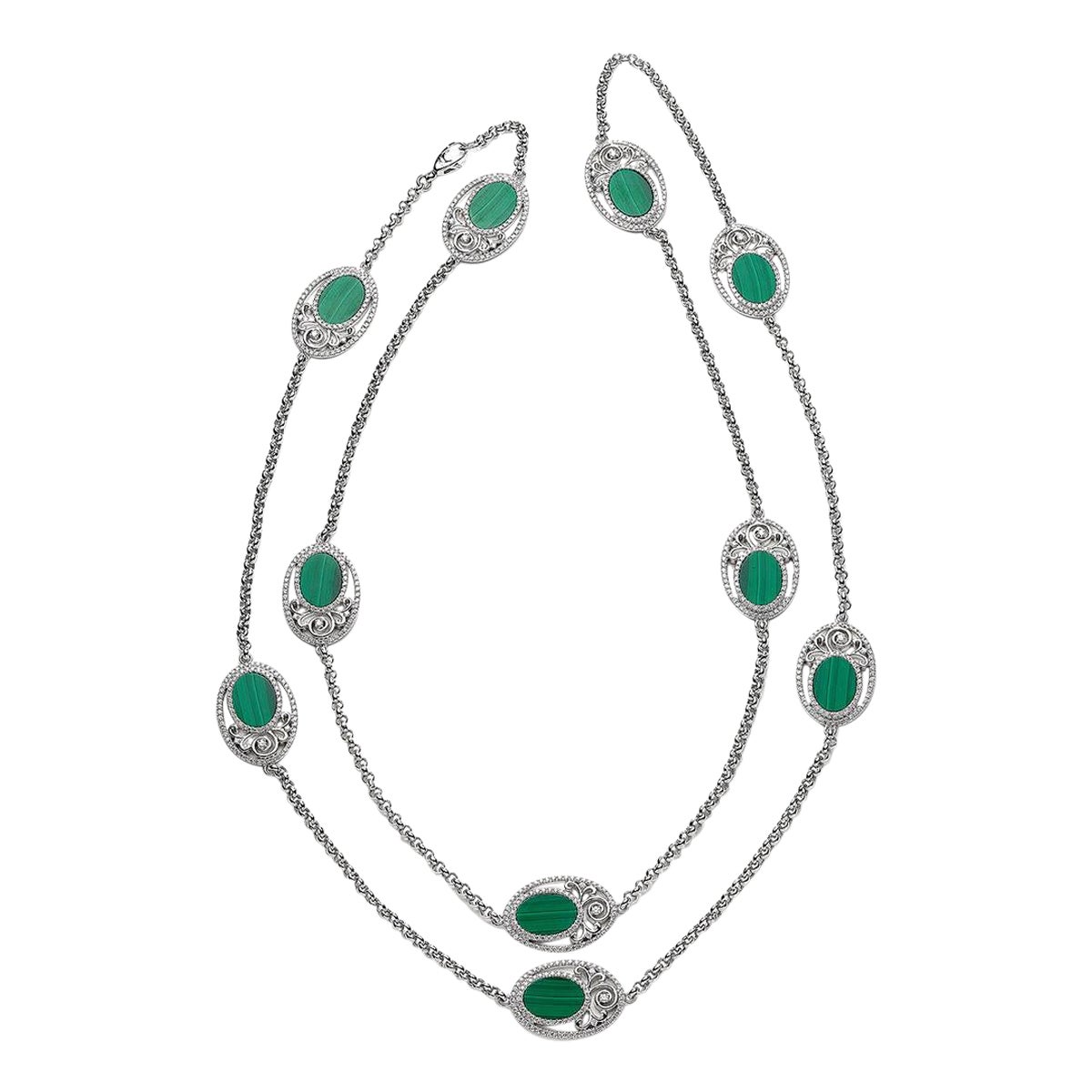 Diamond Necklace with Malachites For Sale