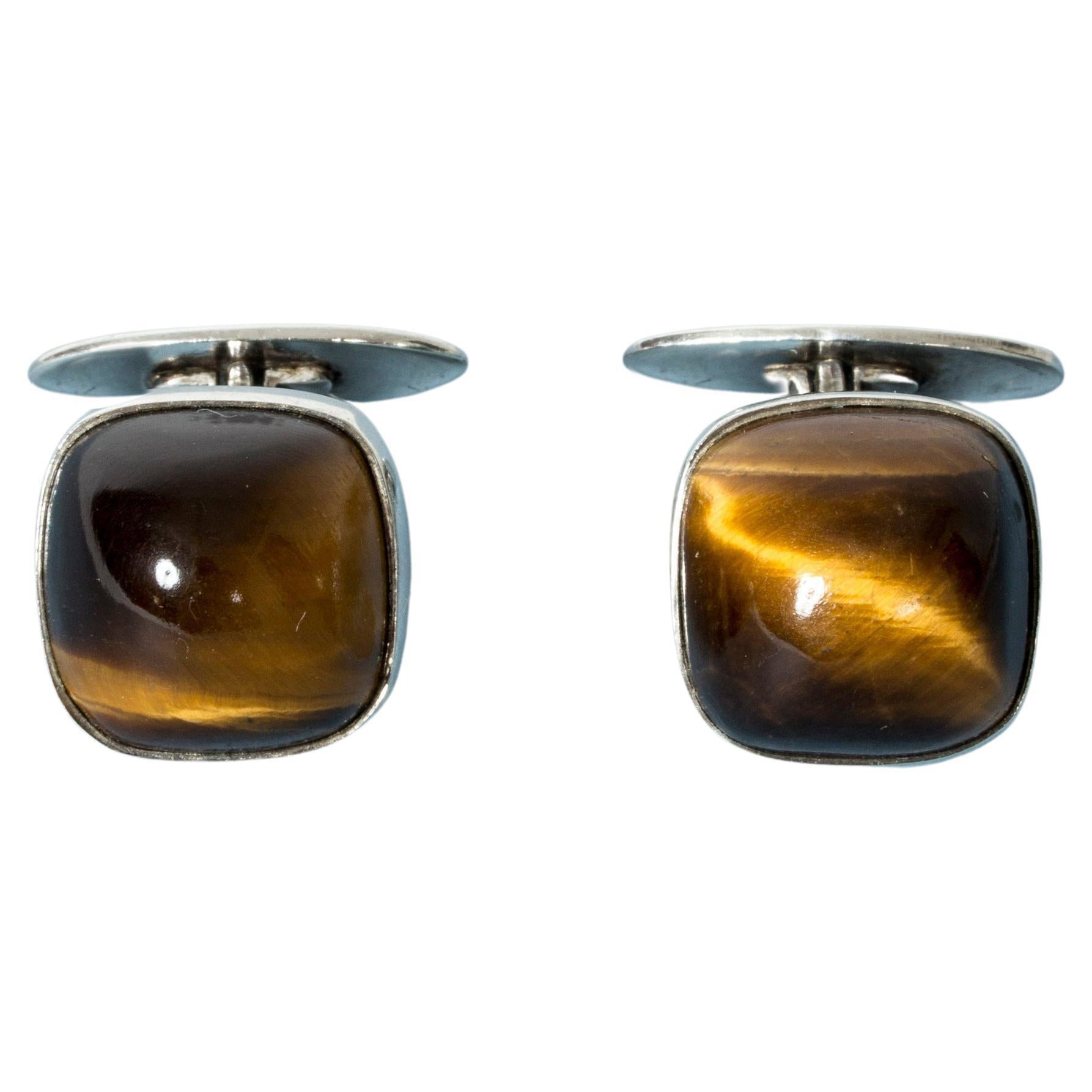 Pair of Silver and Tigereye Cufflinks from Kaplans, Sweden