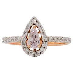 Estate Pink Diamond Pear and White Diamond Cocktail Ring in 18k Rose