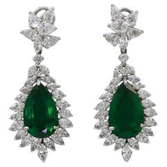 African Emerald and Diamond Hanging Earrings, 18K