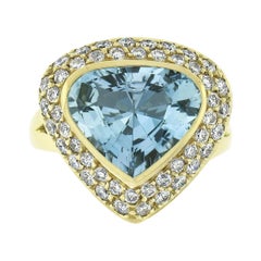 H. Stern 18k Yellow Gold 3.62ctw Bezel Pear Aquamarine & Diamond Cocktail Ring