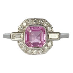 Antique Art Deco Pink Sapphire and Diamond 18 Carat White Gold Ring