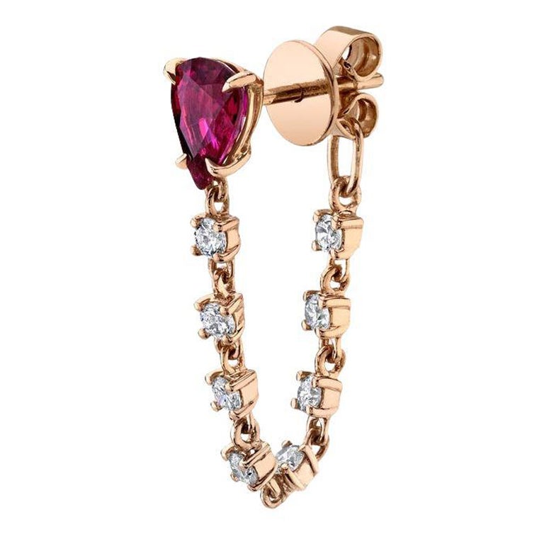 Ruby Diamond 14 Karat Gold Chain Loop Earrings For Sale