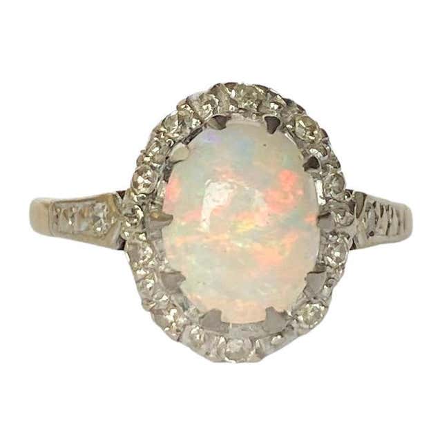 Vintage Opal and Diamond 18 Carat Gold Cluster Ring For Sale at 1stDibs ...