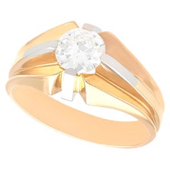 Antique 1.07 Carat Diamond and Yellow Gold Gents Solitaire Signet Ring