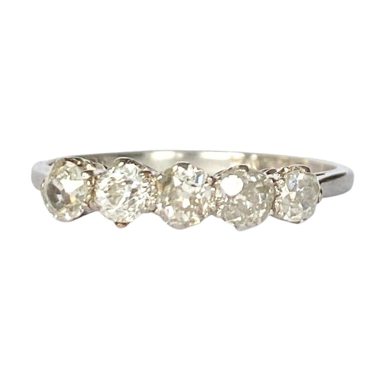 Art Deco Diamond Five-Stone and Platinum Ring For Sale