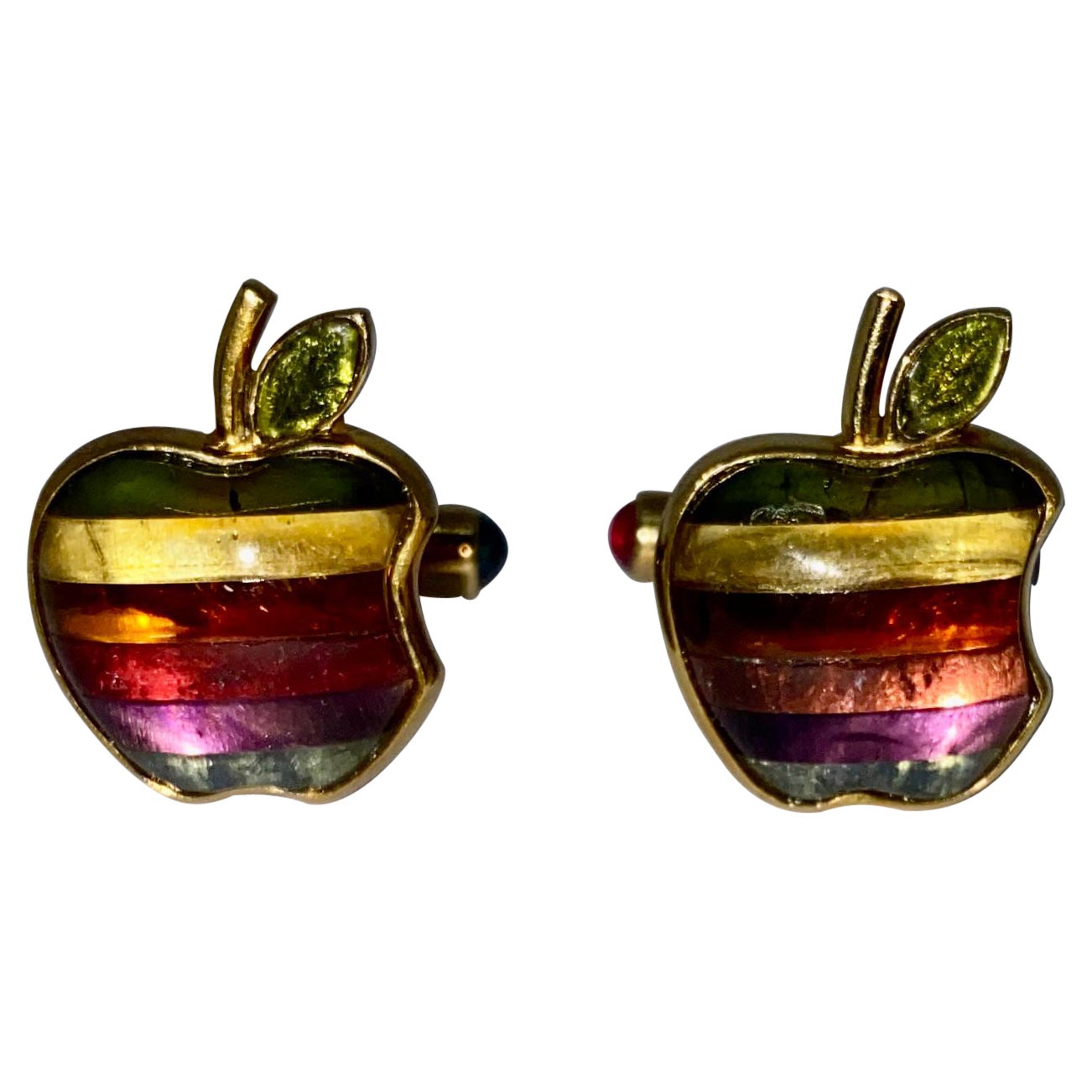 Apple Computer Logo Cufflinks in 18K Gold with Gemstones by von Zadora-Gerlof For Sale
